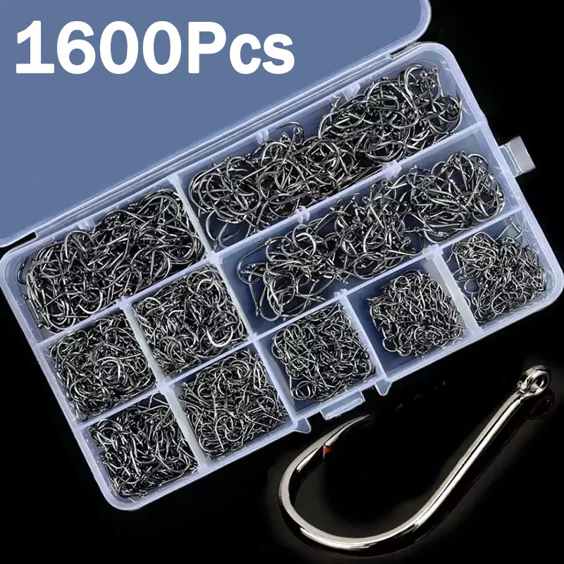 Fishing Hook Assortment - 50-1600Pcs/BoxFishing Hooks Carbon Steel Strong Sharp