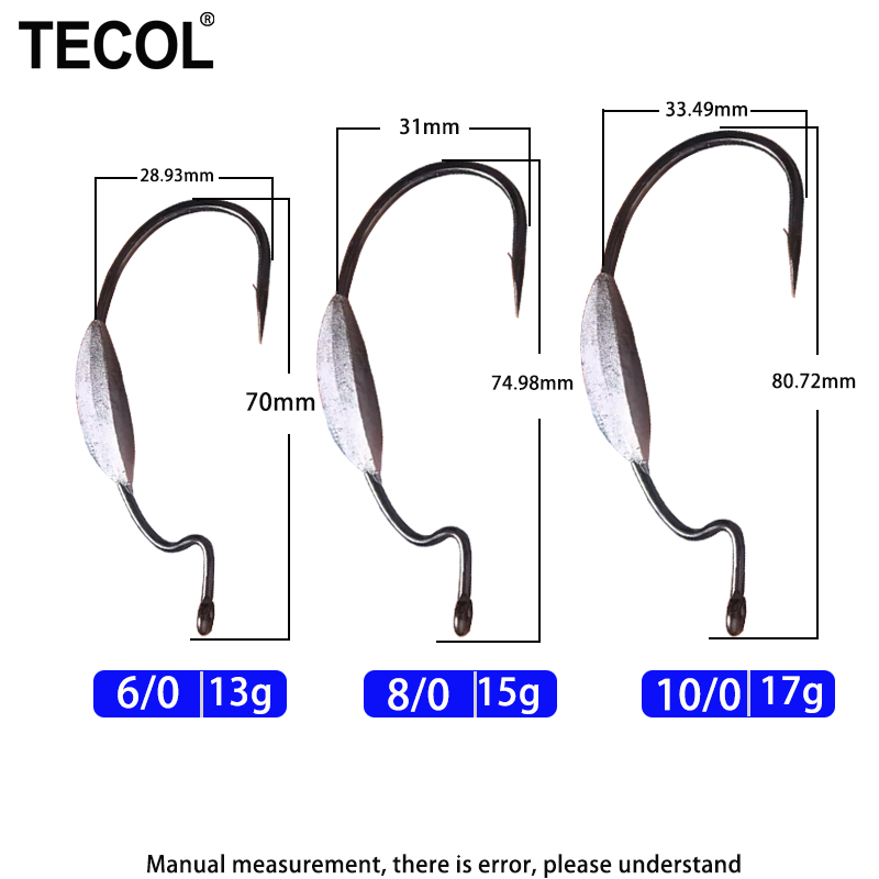 TECOL 3PCS 6/0 8/0 10/0 Weight - огляд і ціна Fishing Hook Offset