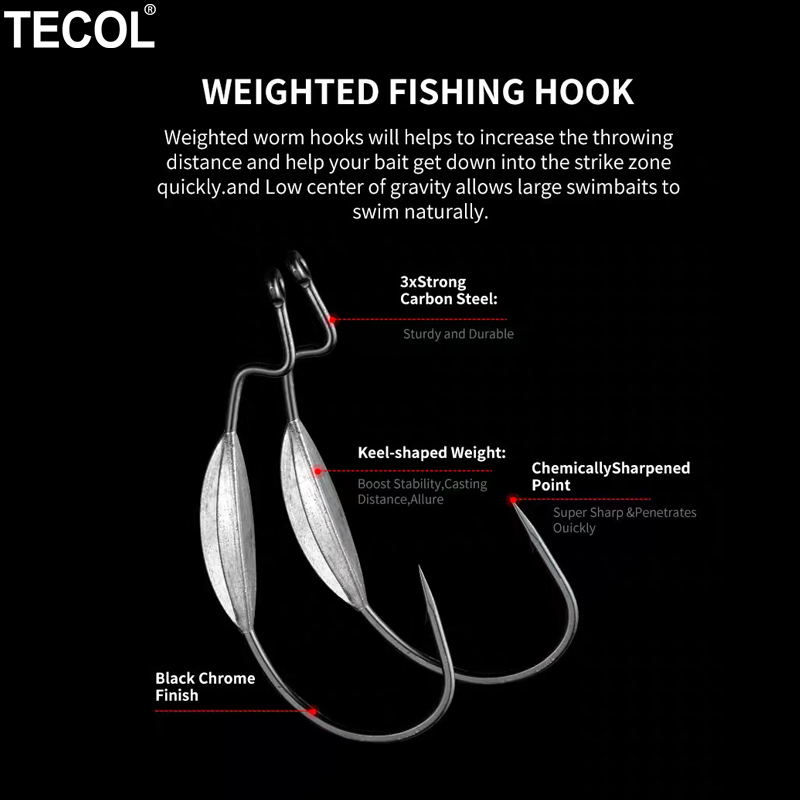 TECOL 3PCS 6/0 8/0 10/0 Weight - огляд і ціна Fishing Hook Offset